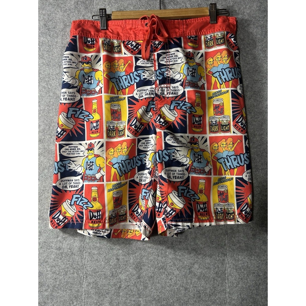 The Simpsons Duff Beer Duffman Board Shorts Men's M 32 Swim Trunks Comic Print